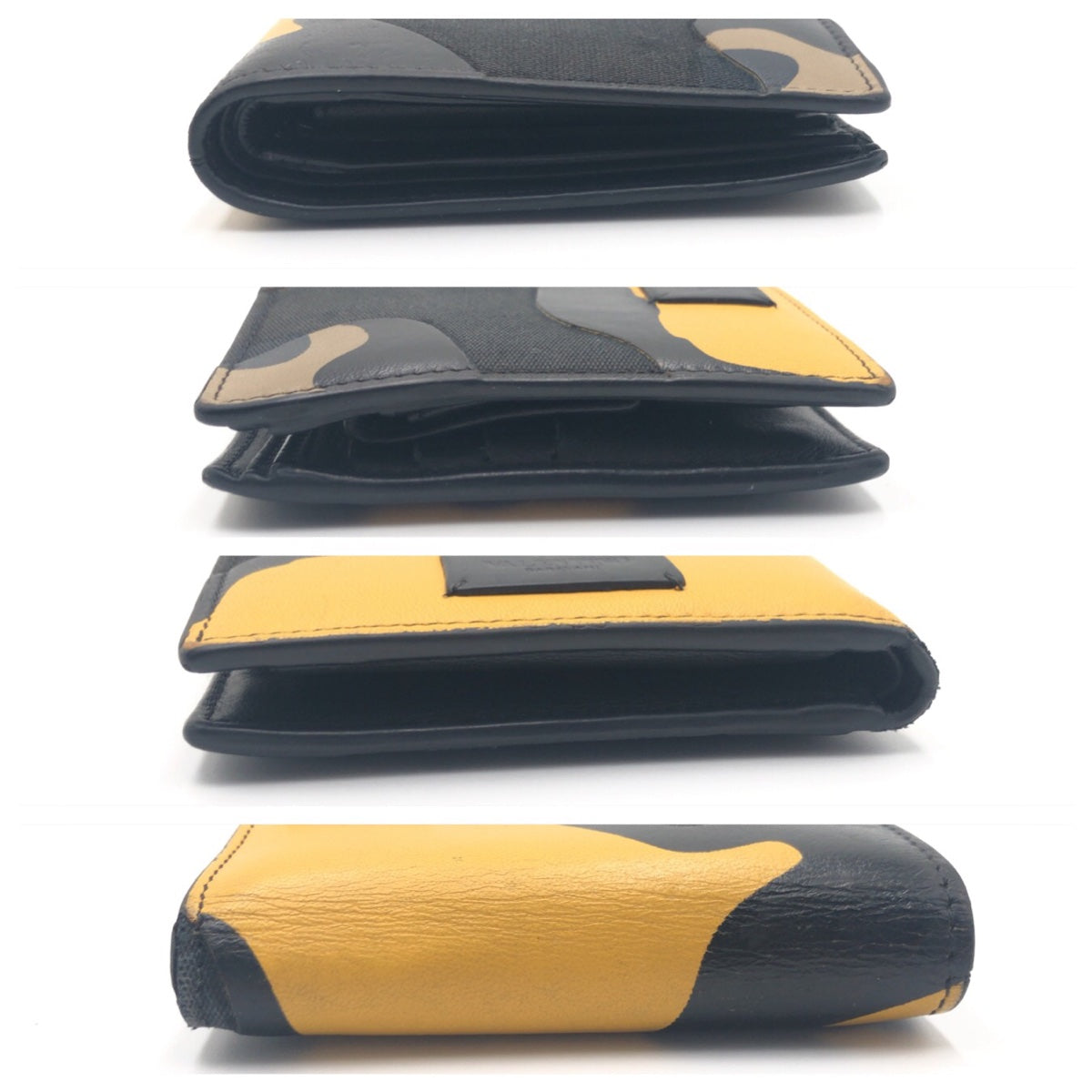 VALENTINO Camouflage Black Yellow Leather/Canvas PR P 617 ASD 2-Fold Wallet Compact Wallet for Men