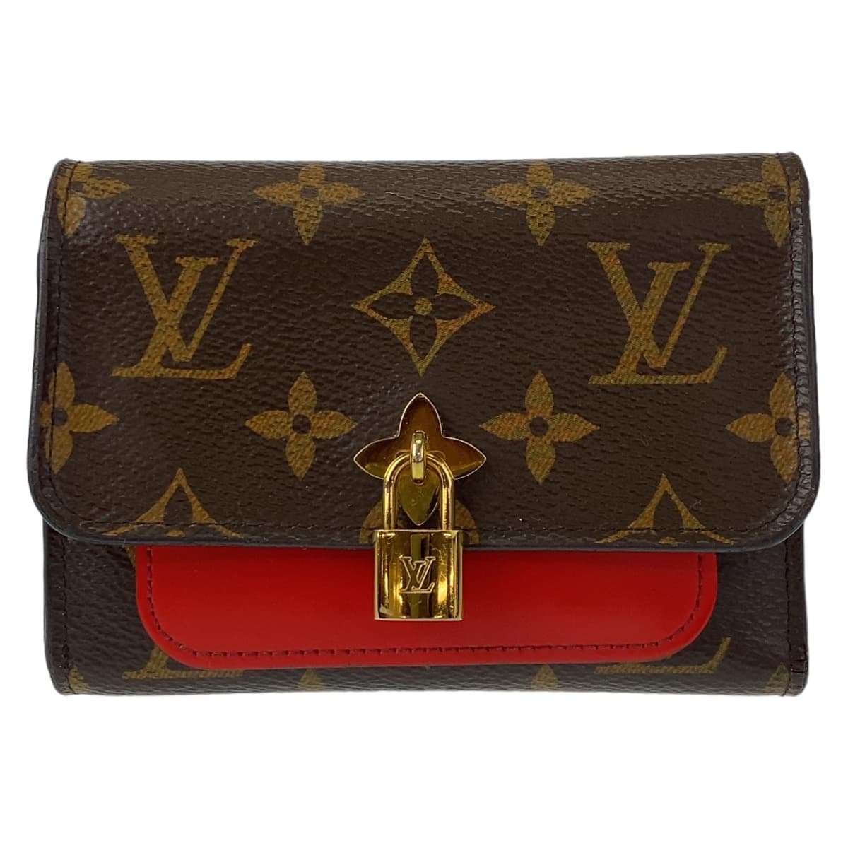LOUIS VUITTON Louis Vuitton Monogram Portefeuille Flower Brown Red Gold Hardware PVC M62567 Tri-fold Wallet Compact Wallet Women's