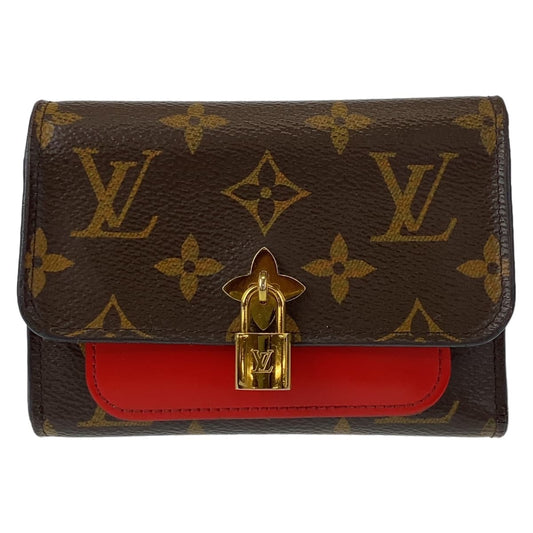 LOUIS VUITTON Louis Vuitton Monogram Portefeuille Flower Brown Red Gold Hardware PVC M62567 Tri-fold Wallet Compact Wallet Women's