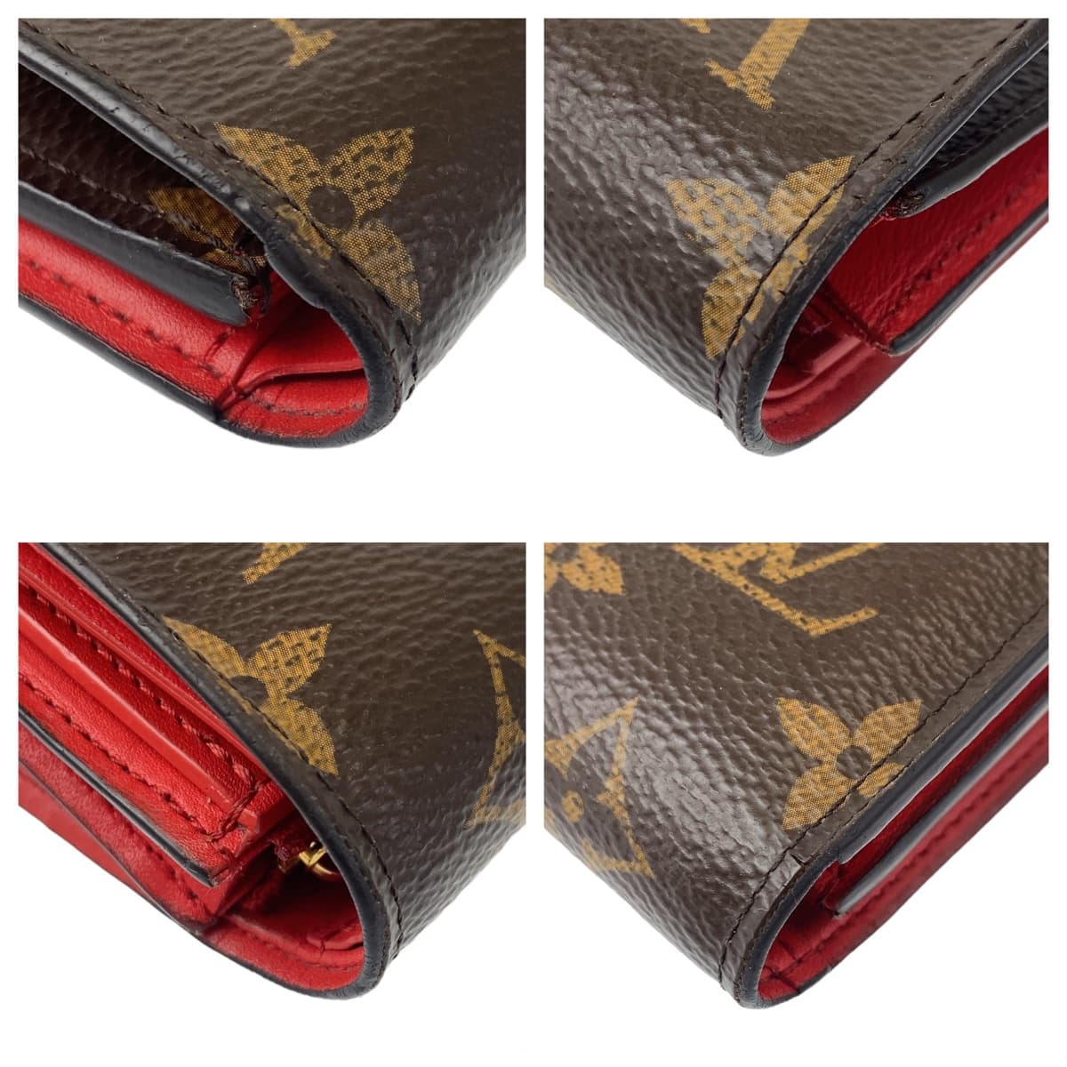 LOUIS VUITTON Louis Vuitton Monogram Portefeuille Flower Brown Red Gold Hardware PVC M62567 Tri-fold Wallet Compact Wallet Women's