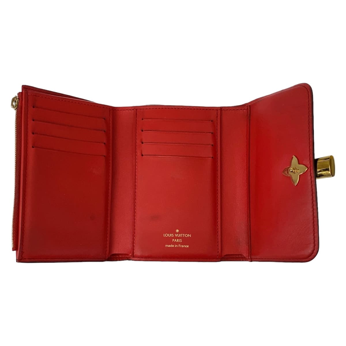 LOUIS VUITTON Louis Vuitton Monogram Portefeuille Flower Brown Red Gold Hardware PVC M62567 Tri-fold Wallet Compact Wallet Women's