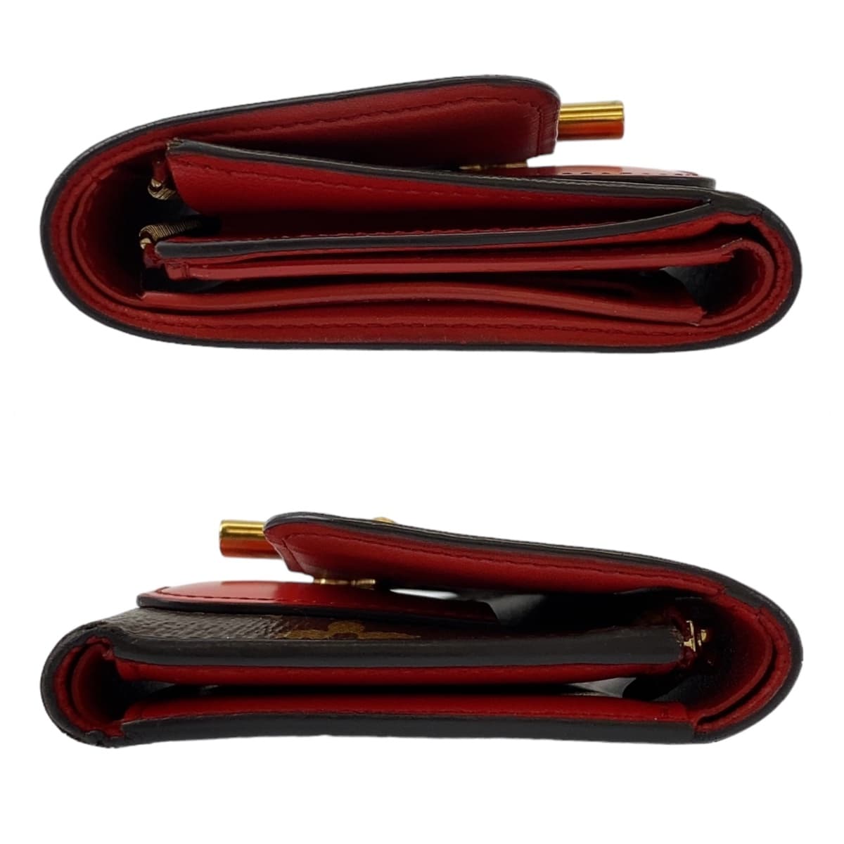 LOUIS VUITTON Louis Vuitton Monogram Portefeuille Flower Brown Red Gold Hardware PVC M62567 Tri-fold Wallet Compact Wallet Women's