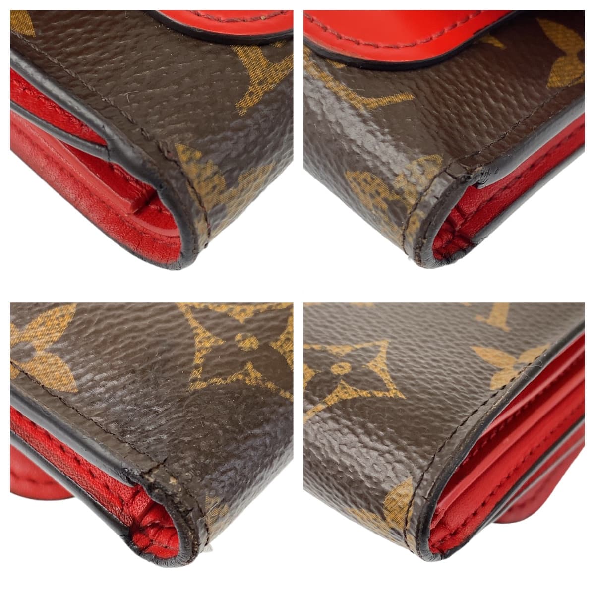 LOUIS VUITTON Louis Vuitton Monogram Portefeuille Flower Brown Red Gold Hardware PVC M62567 Tri-fold Wallet Compact Wallet Women's