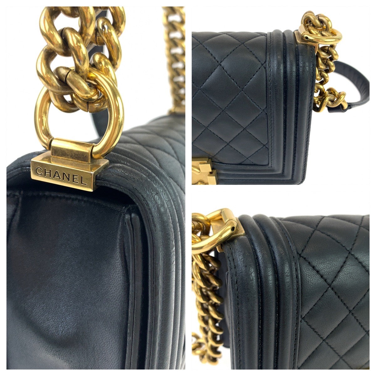 CHANEL シャネル ボーイシャネル マトラッセ ココマーク ブラック 黒 ゴールド金具 ラムスキン 斜め掛け チェーンショルダーバッグ ポシェット  レディース