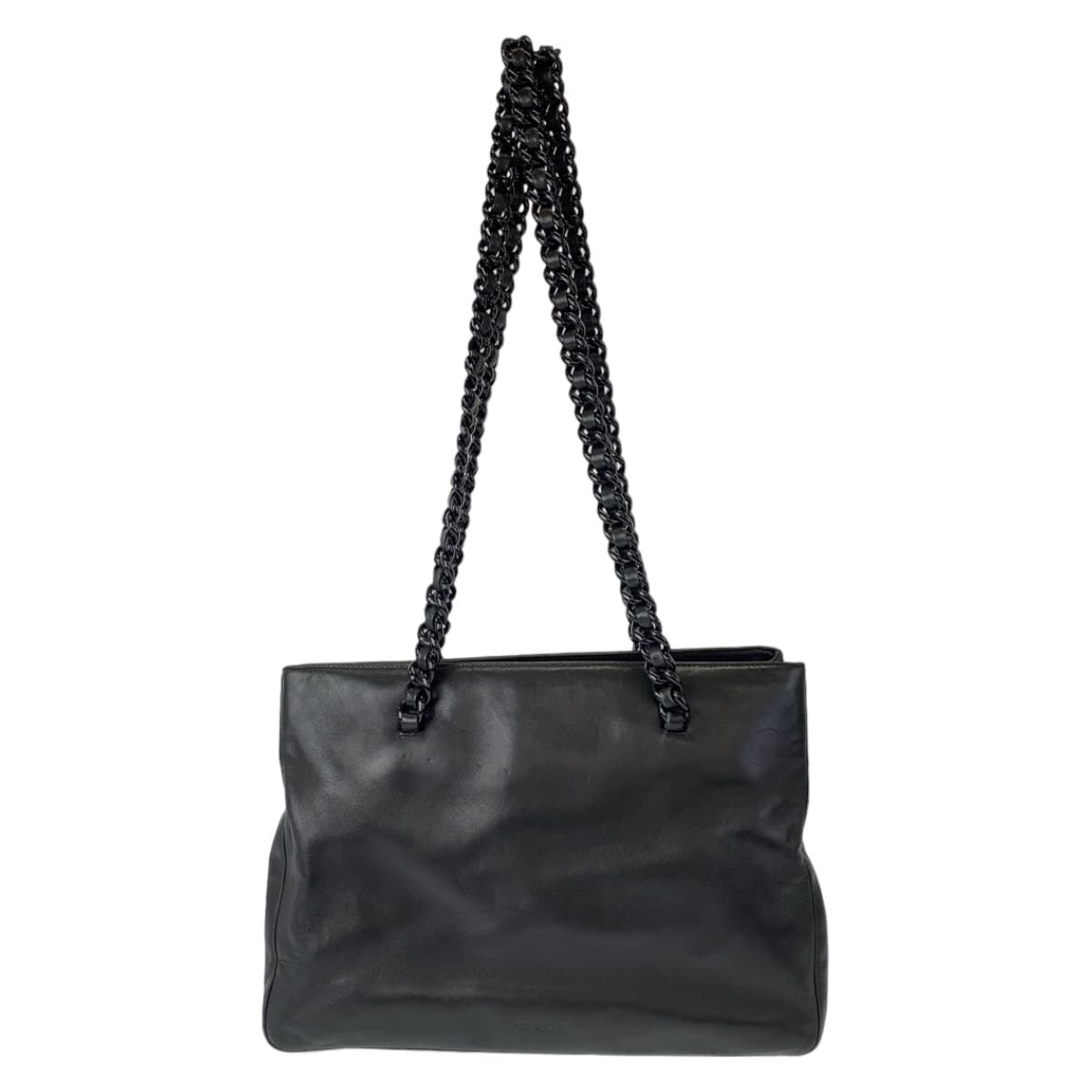 10986
PRADA プラダ ヴィンテージ プラチェーン ブラック 黒 シルバー金具 レザー ショルダーバッグ トートバッグ  レディース