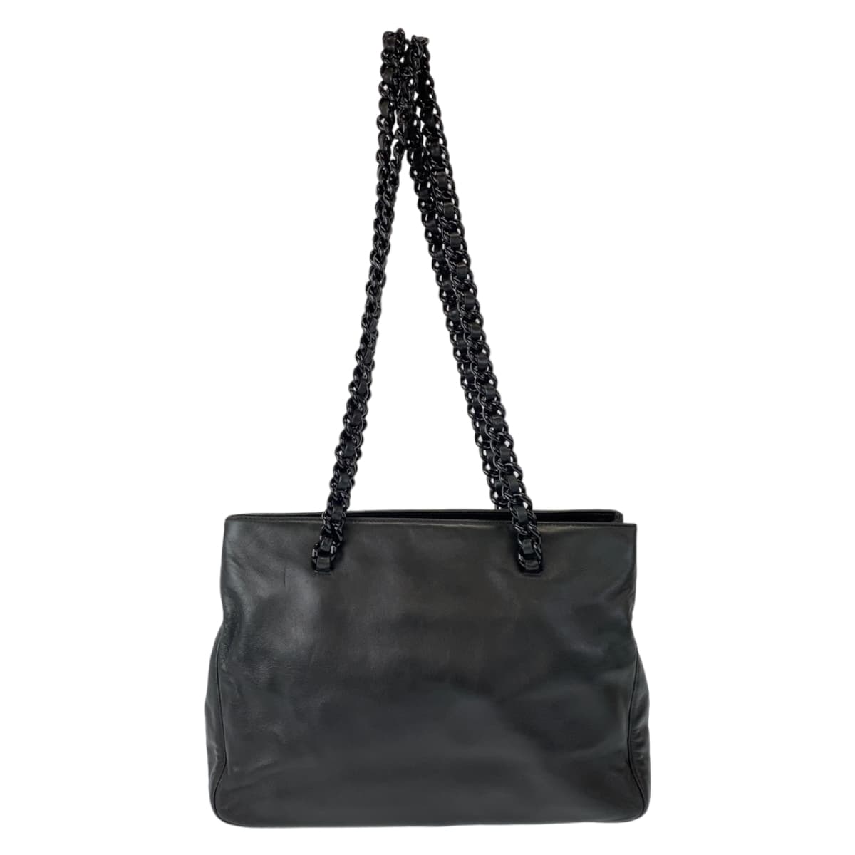 10986
PRADA プラダ ヴィンテージ プラチェーン ブラック 黒 シルバー金具 レザー ショルダーバッグ トートバッグ  レディース