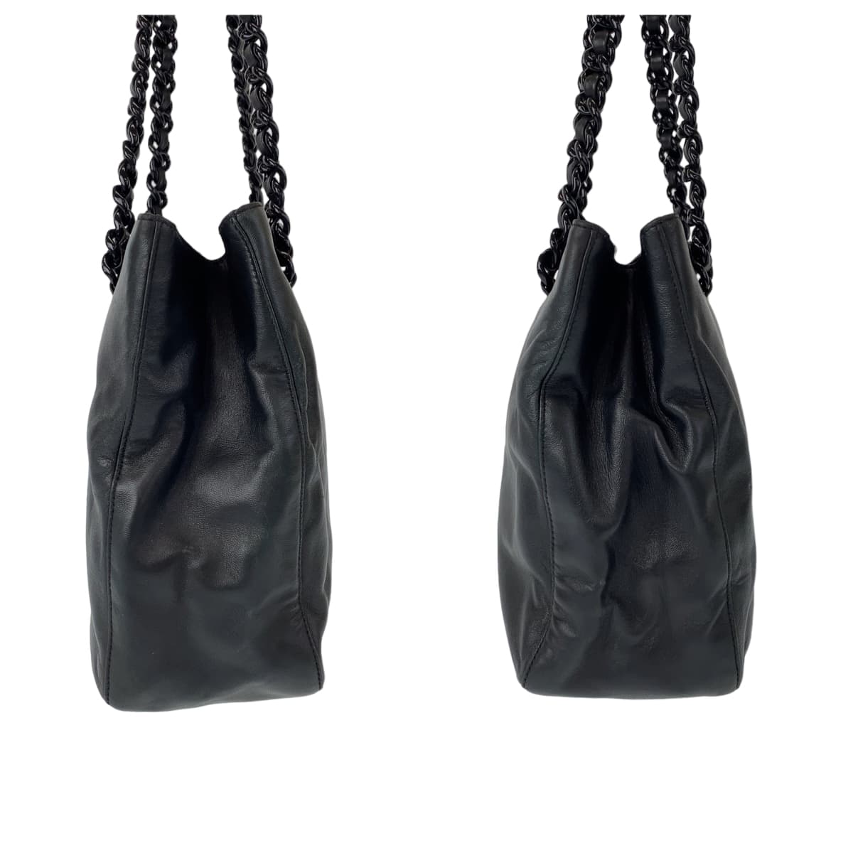 10986
PRADA プラダ ヴィンテージ プラチェーン ブラック 黒 シルバー金具 レザー ショルダーバッグ トートバッグ  レディース