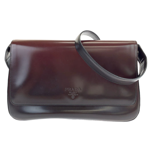 PRADA Prada Bordeaux Wine Red Silver Hardware Patent Leather B7443 One Shoulder Bag for Women