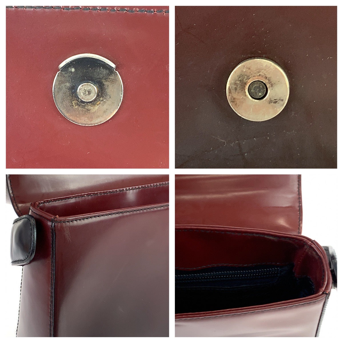 PRADA Prada Bordeaux Wine Red Silver Hardware Patent Leather B7443 One Shoulder Bag for Women