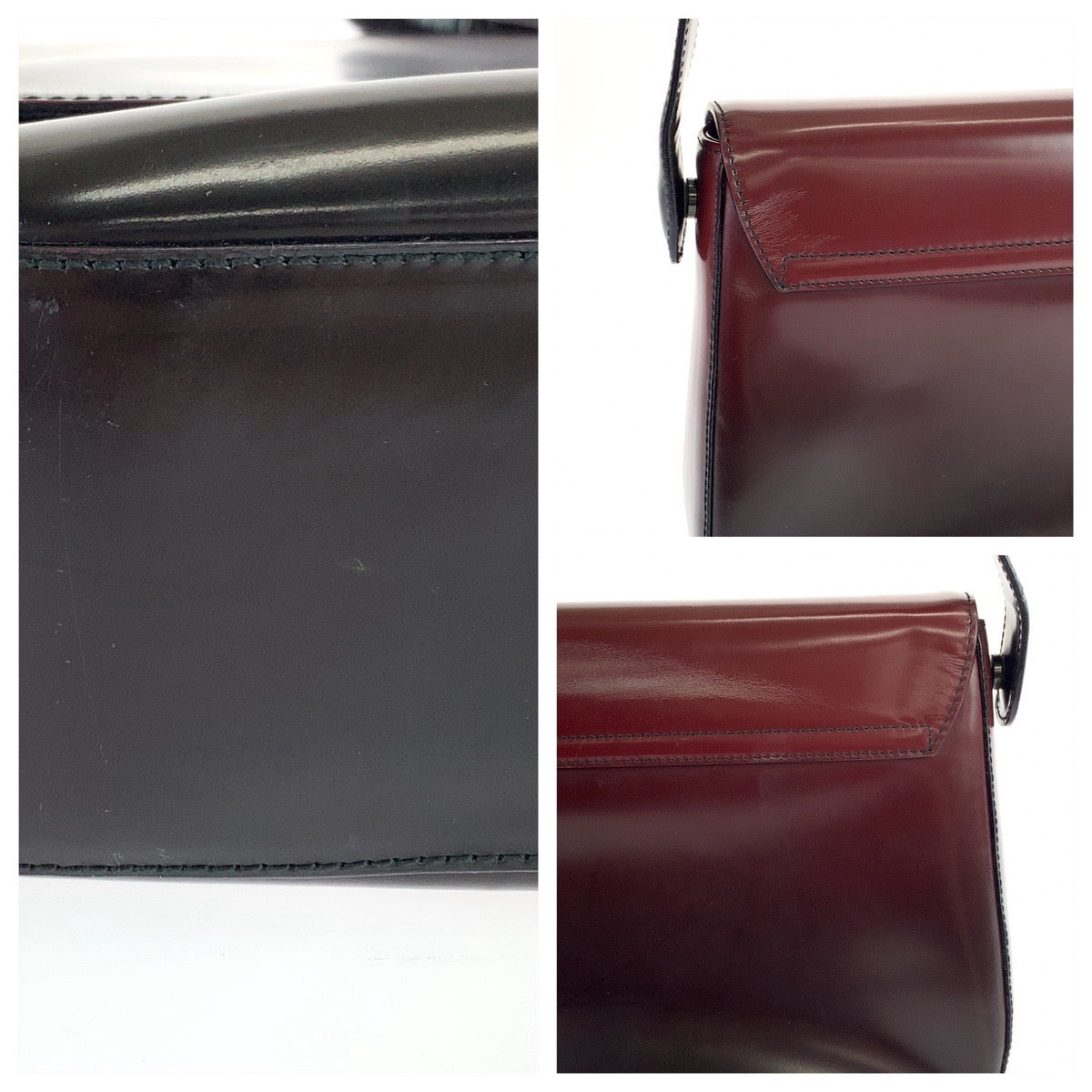 PRADA Prada Bordeaux Wine Red Silver Hardware Patent Leather B7443 One Shoulder Bag for Women