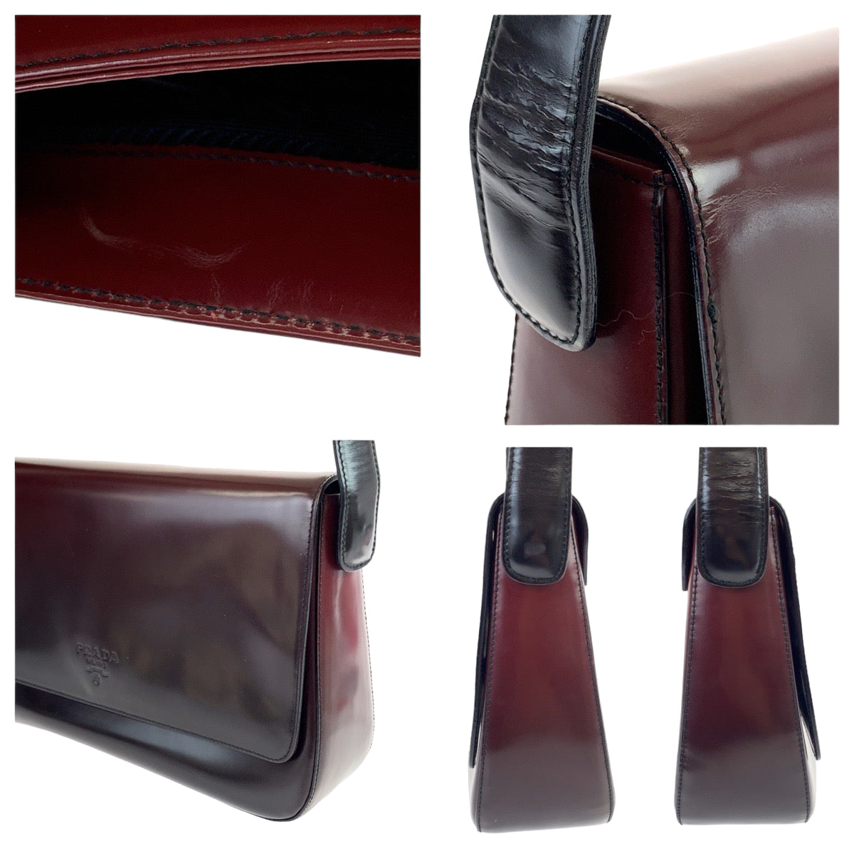 PRADA Prada Bordeaux Wine Red Silver Hardware Patent Leather B7443 One Shoulder Bag for Women