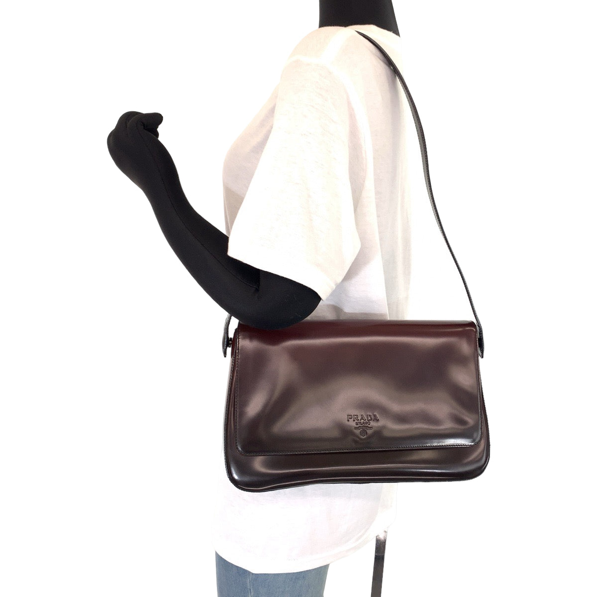 PRADA Prada Bordeaux Wine Red Silver Hardware Patent Leather B7443 One Shoulder Bag for Women