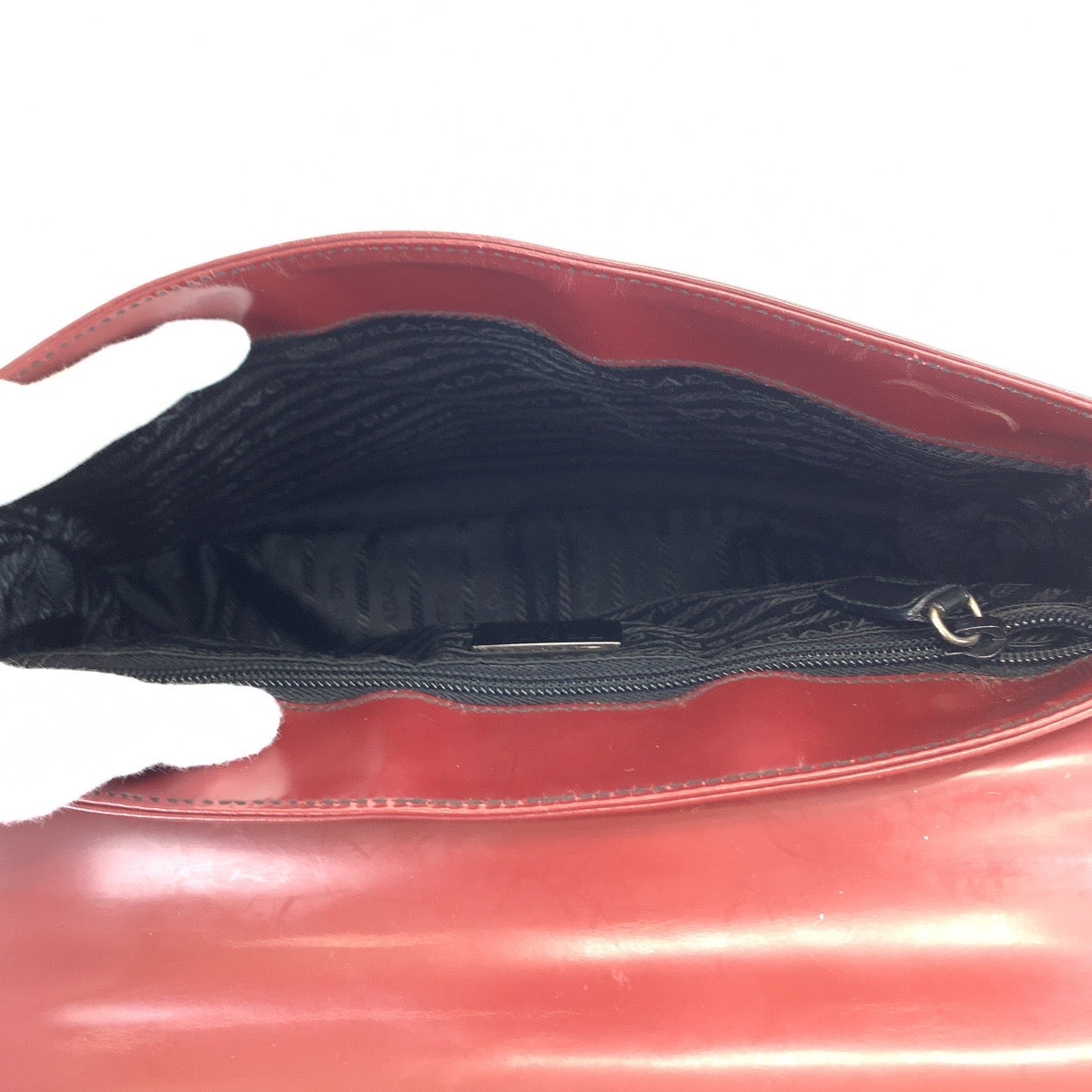 PRADA Prada Bordeaux Wine Red Silver Hardware Patent Leather B7443 One Shoulder Bag for Women