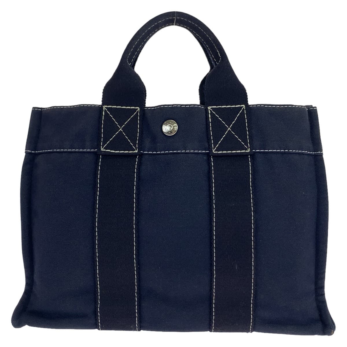 HERMES エルメス ドーヴィルPM ネイビー 紺 シルバー金具 キャンバス トートバッグ ハンドバッグ  レディース