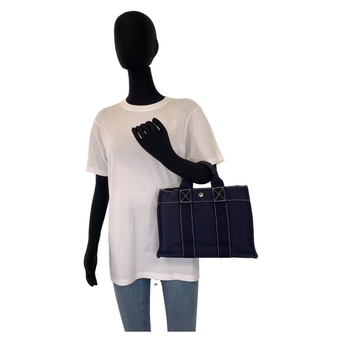 HERMES エルメス ドーヴィルPM ネイビー 紺 シルバー金具 キャンバス トートバッグ ハンドバッグ  レディース