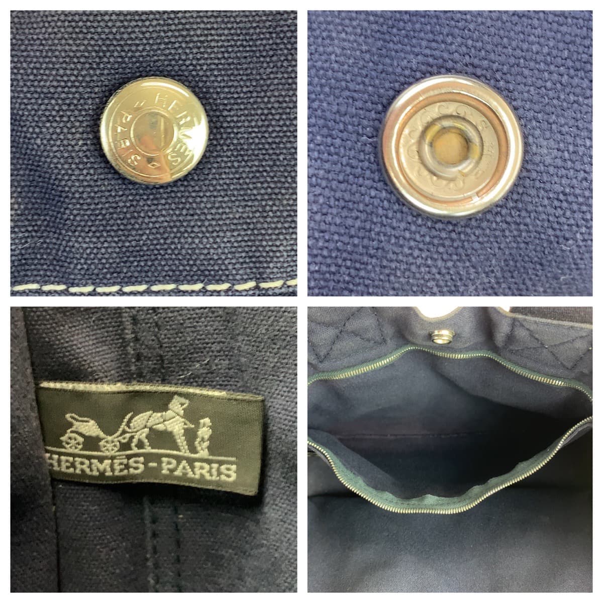 HERMES エルメス ドーヴィルPM ネイビー 紺 シルバー金具 キャンバス トートバッグ ハンドバッグ  レディース