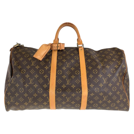 LOUIS VUITTON Vintage Monogram Keepall 55 Brown Gold Hardware PVC/Leather M41424 Boston Bag Unisex Women's