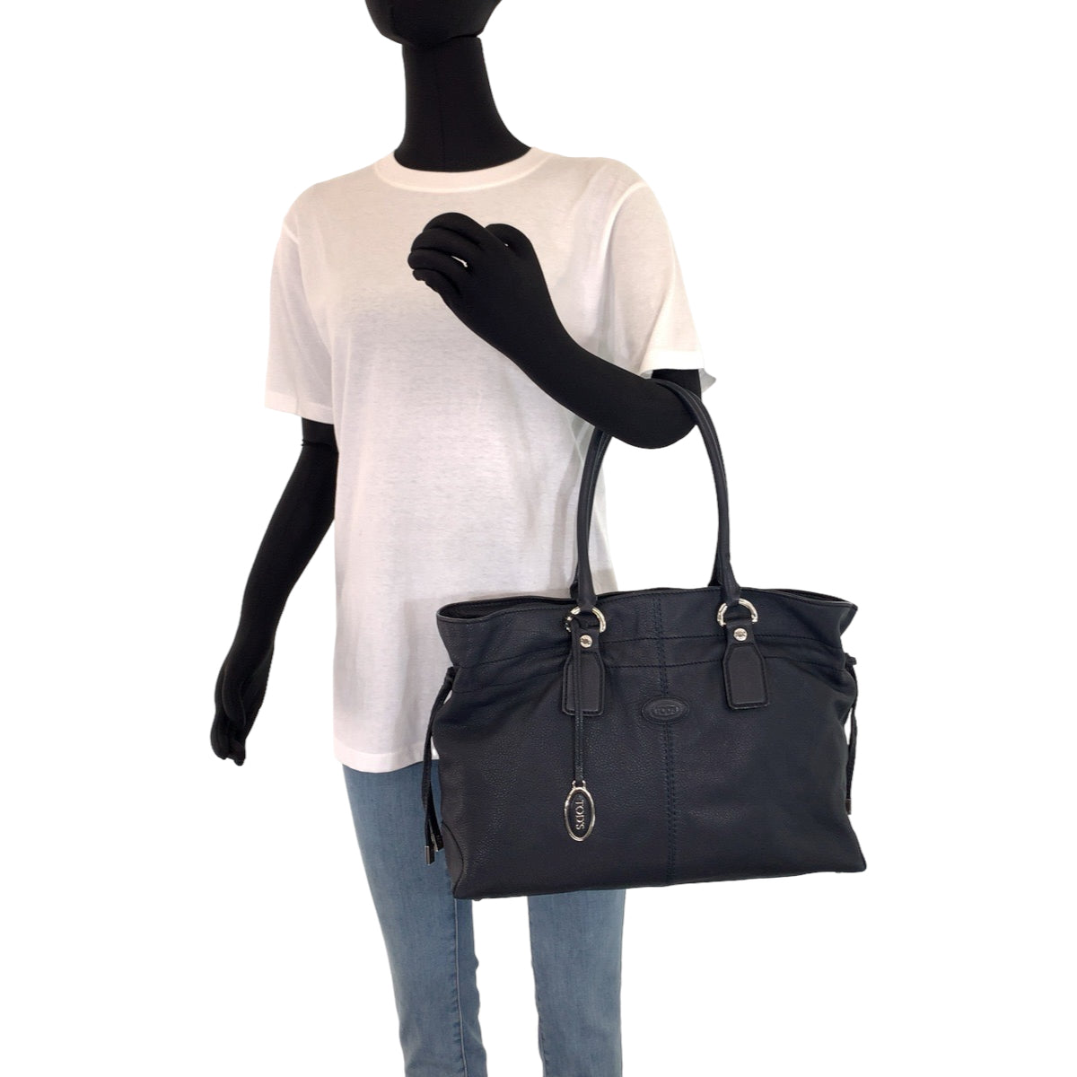 TOD’S トッズ ブラック 黒 シルバー金具 レザー トートバッグ ハンドバッグ  レディース