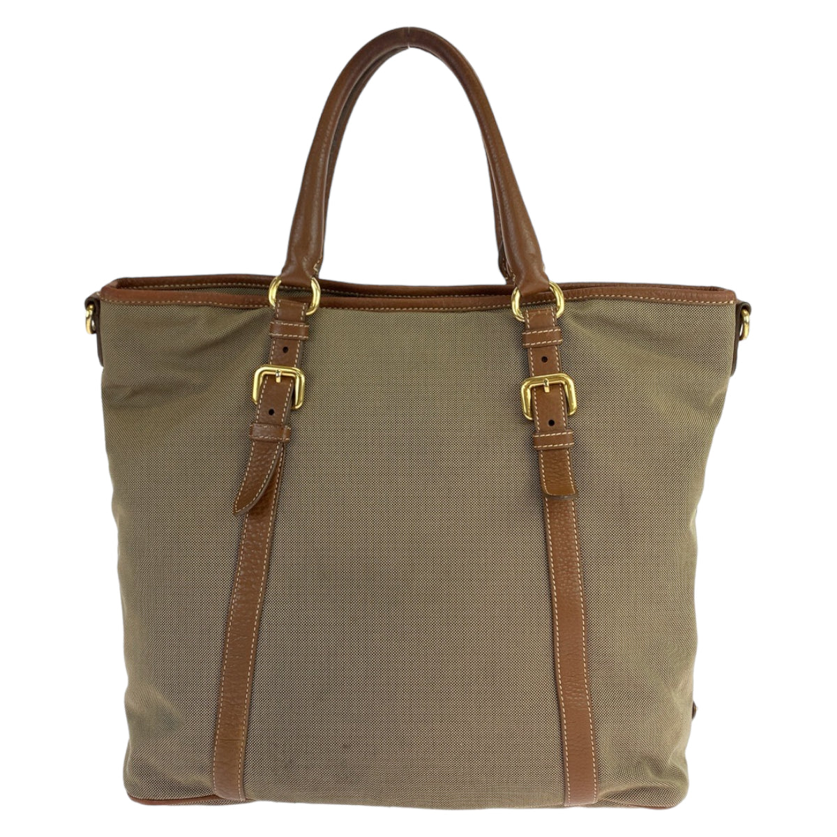 10994
PRADA プラダ ロゴジャガード 三角ロゴプレート ベージュ ブラウン ゴールド金具 キャンバス / レザー ショルダーバッグ トートバッグ 2way  レディース
