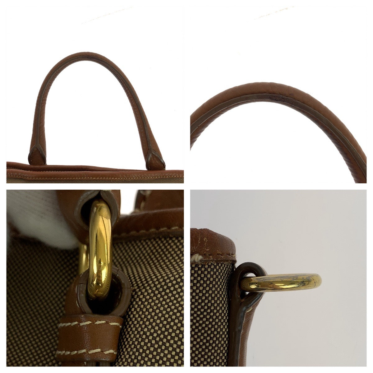 10994
PRADA プラダ ロゴジャガード 三角ロゴプレート ベージュ ブラウン ゴールド金具 キャンバス / レザー ショルダーバッグ トートバッグ 2way  レディース