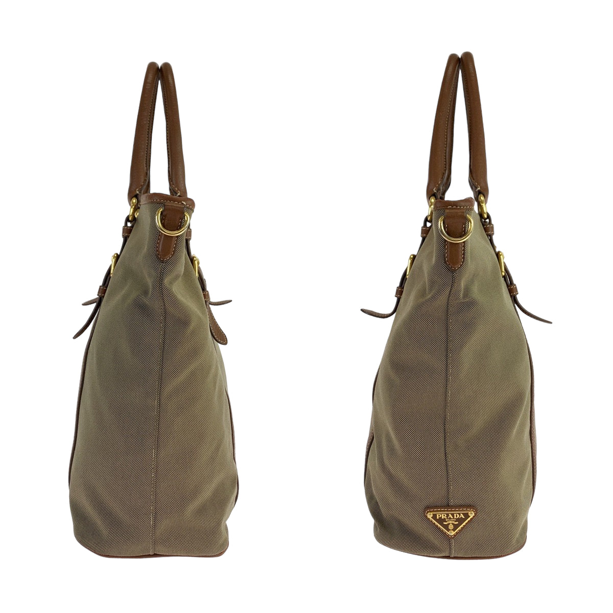 10994
PRADA プラダ ロゴジャガード 三角ロゴプレート ベージュ ブラウン ゴールド金具 キャンバス / レザー ショルダーバッグ トートバッグ 2way  レディース