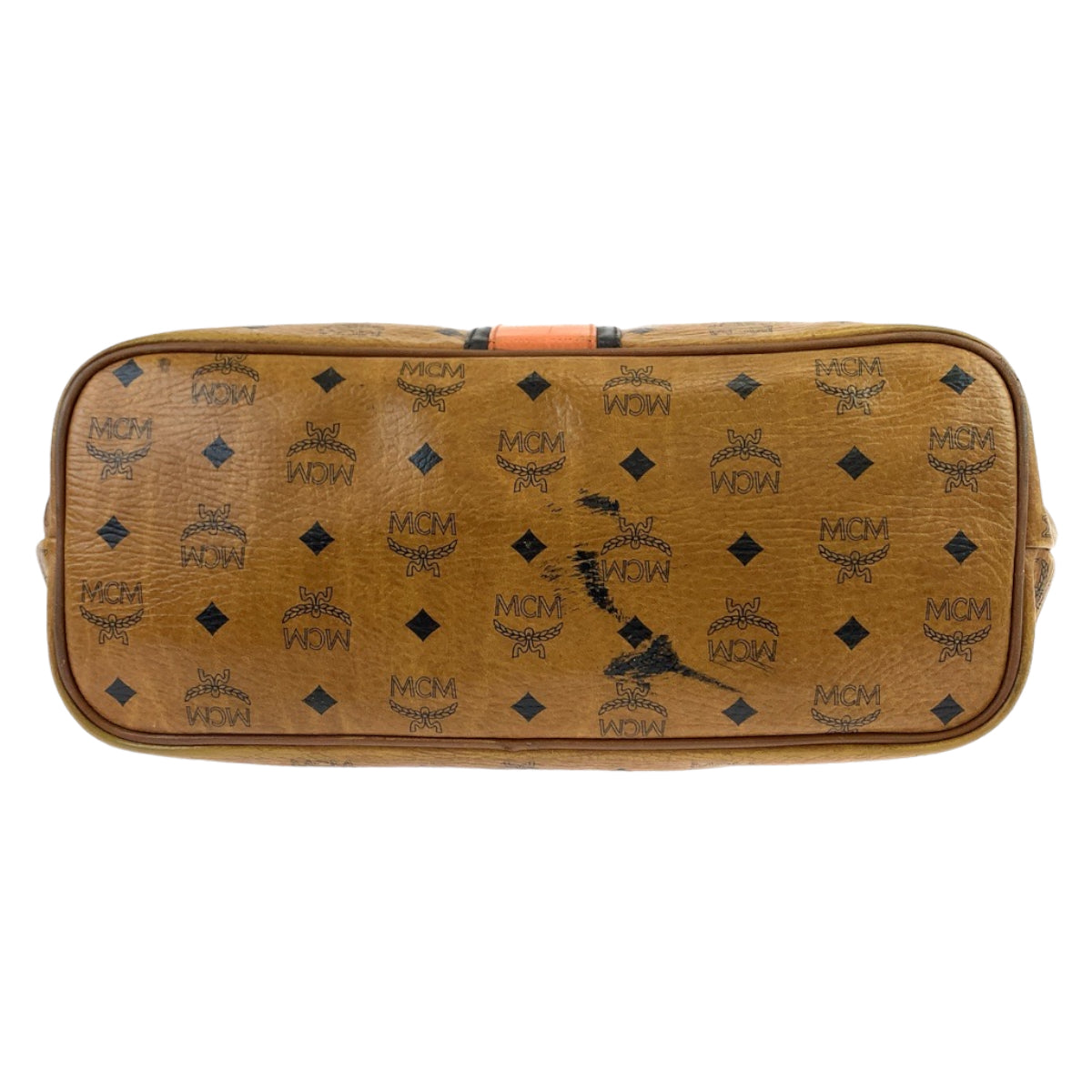 MCM Visetos unisex brown camel gold hardware leather shoulder bag tote bag for women