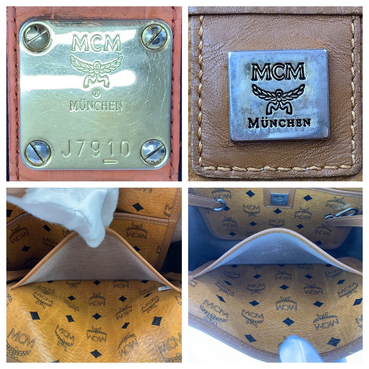 MCM Visetos unisex brown camel gold hardware leather shoulder bag tote bag for women