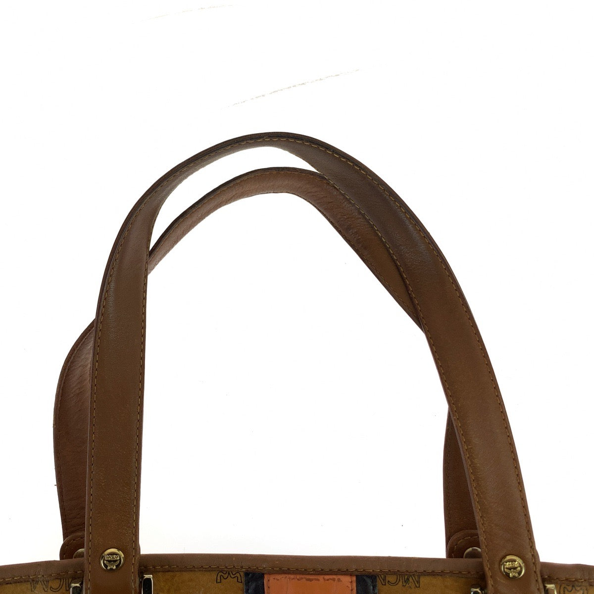 MCM Visetos unisex brown camel gold hardware leather shoulder bag tote bag for women