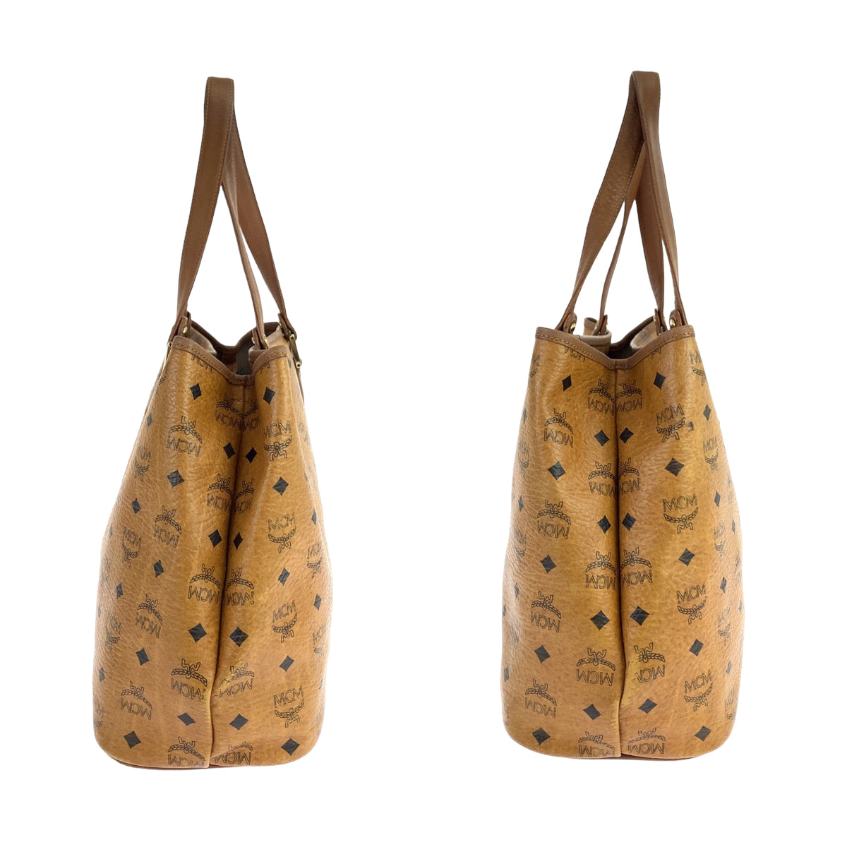 MCM Visetos unisex brown camel gold hardware leather shoulder bag tote bag for women