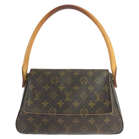 LOUIS VUITTON Louis Vuitton Monogram Mini Looping Brown Gold Hardware PVC M51147 Shoulder Bag for Women