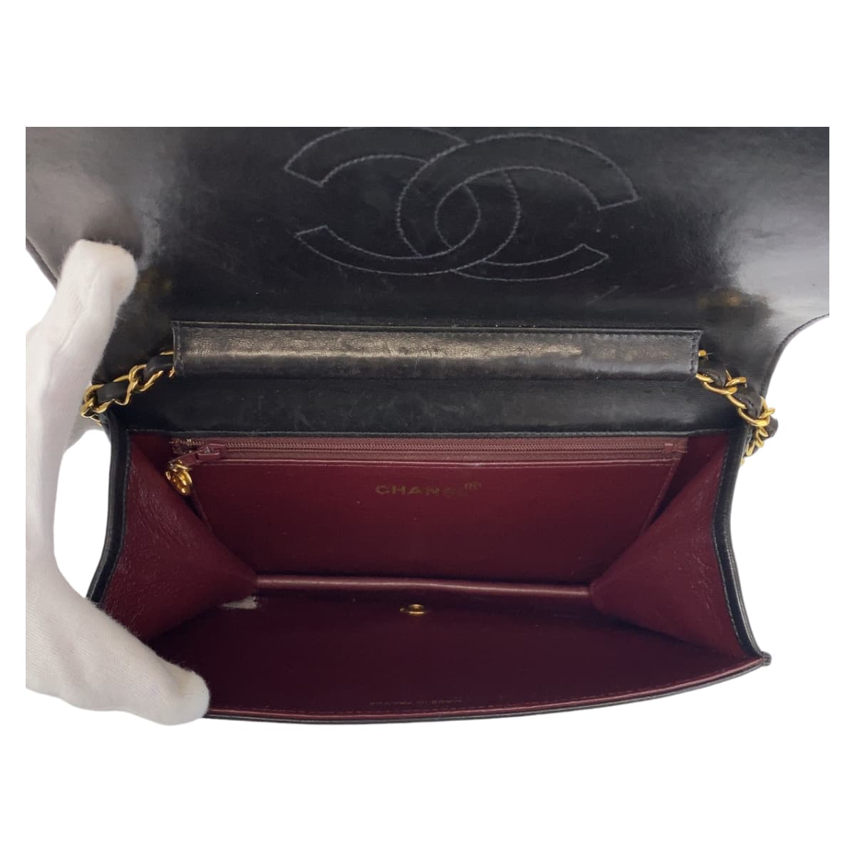 CHANEL シャネル ヴィンテージ マトラッセ ココマーク シングルフラップ プッシュロック ブラック 黒 ゴールド金具 ラムスキン ショルダーバッグ チェーンショルダー  レディース