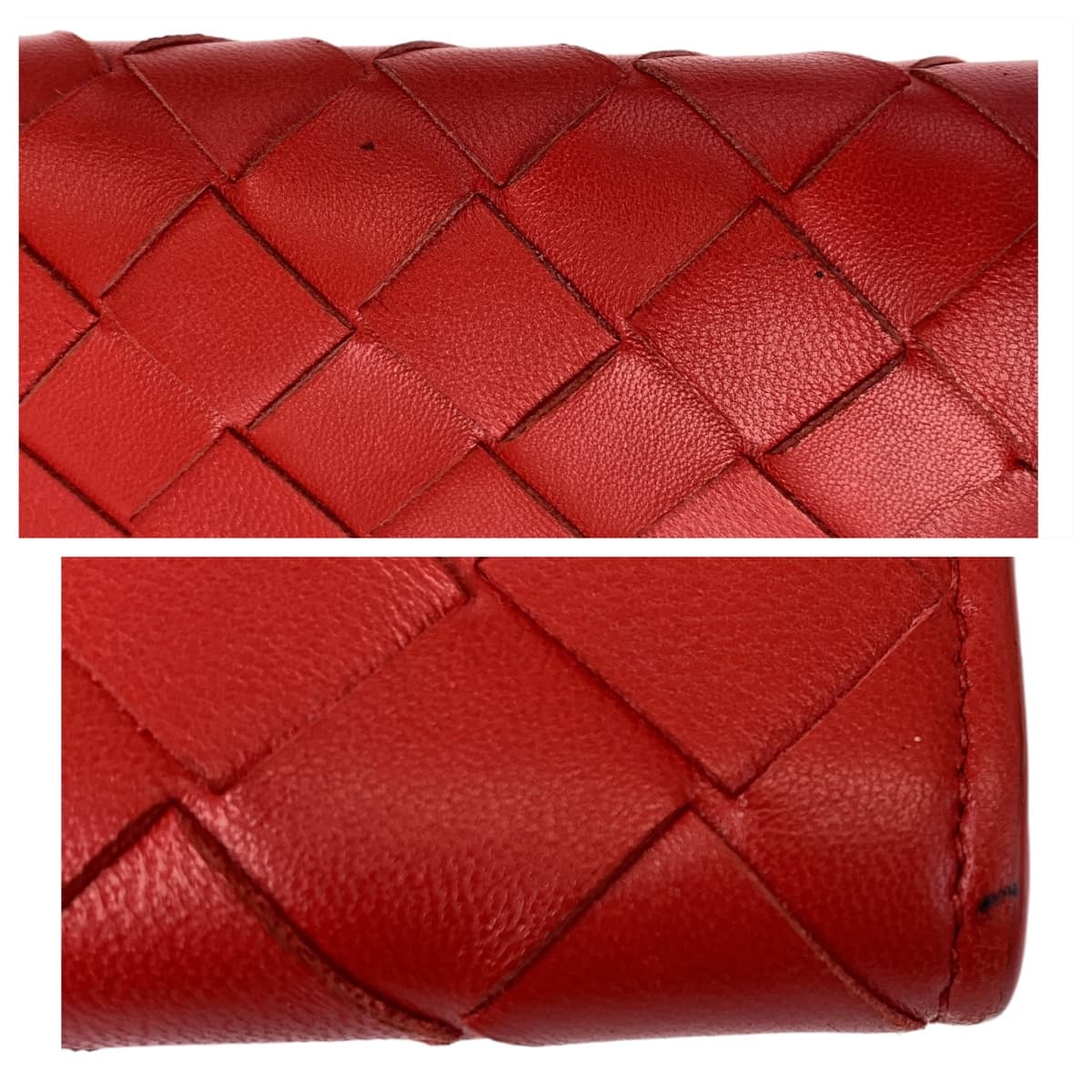 10997
BOTTEGAVENETA ボッテガヴェネタ マキシイントレチャート レッド 赤 シルバー金具 レザー 長財布 コンチネンタルウォレット  レディース