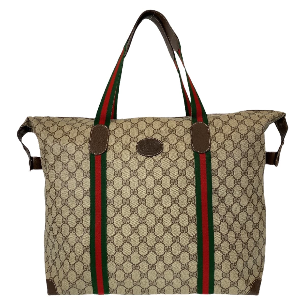 GUCCI グッチ ヴィンテージ オールドグッチ シェリーライン ベージュ ブラウン 茶 GGスプリームキャンバス / レザー 156.19.012 トートバッグ 旅行バッグ  レディース