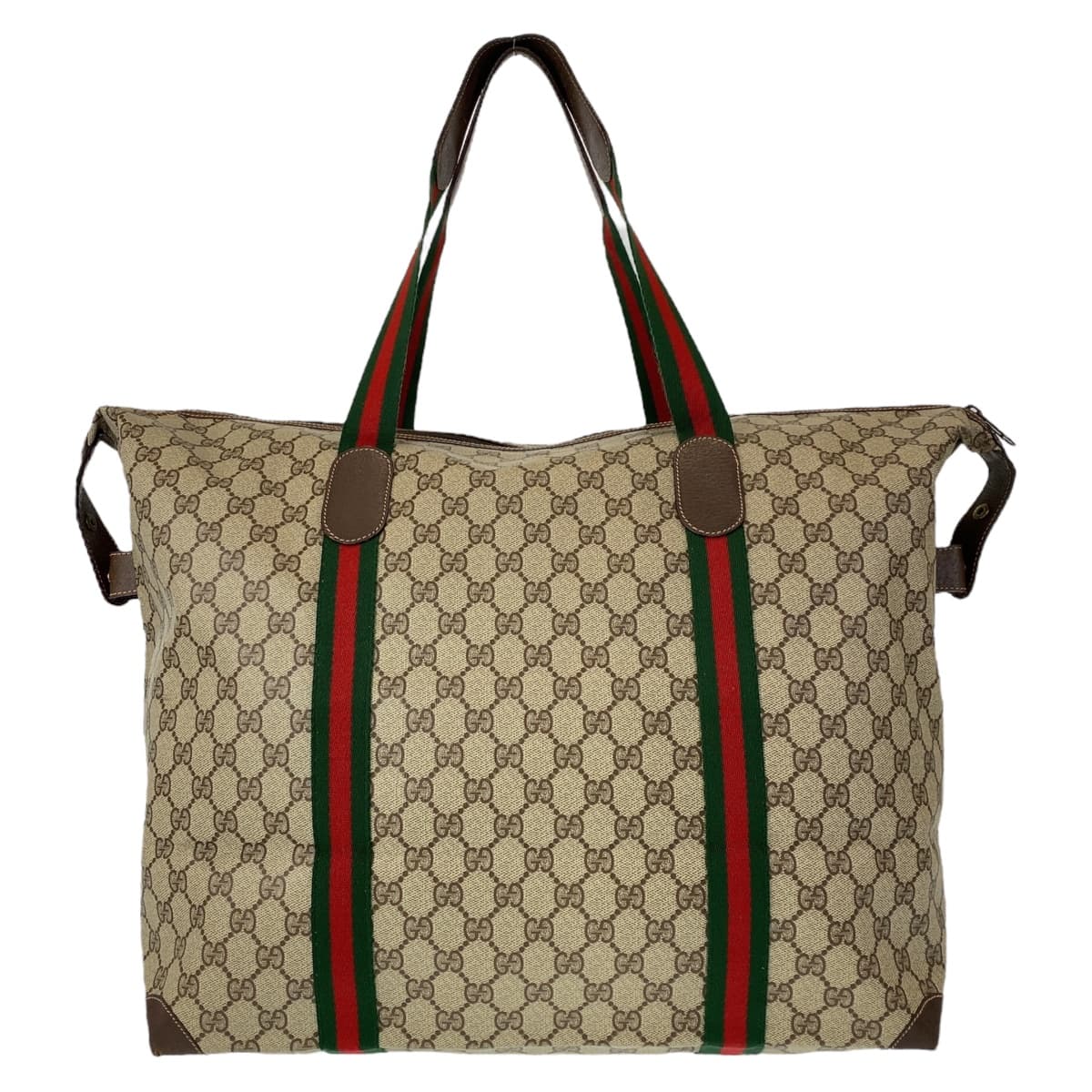 GUCCI グッチ ヴィンテージ オールドグッチ シェリーライン ベージュ ブラウン 茶 GGスプリームキャンバス / レザー 156.19.012 トートバッグ 旅行バッグ  レディース