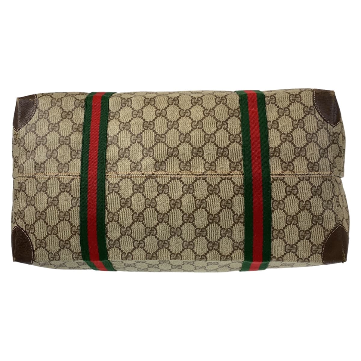 GUCCI グッチ ヴィンテージ オールドグッチ シェリーライン ベージュ ブラウン 茶 GGスプリームキャンバス / レザー 156.19.012 トートバッグ 旅行バッグ  レディース