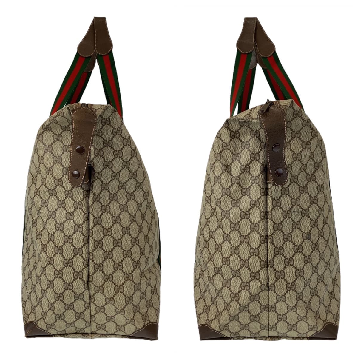 GUCCI グッチ ヴィンテージ オールドグッチ シェリーライン ベージュ ブラウン 茶 GGスプリームキャンバス / レザー 156.19.012 トートバッグ 旅行バッグ  レディース