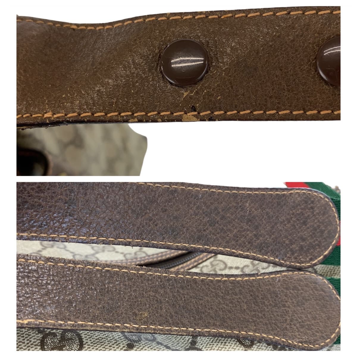 GUCCI グッチ ヴィンテージ オールドグッチ シェリーライン ベージュ ブラウン 茶 GGスプリームキャンバス / レザー 156.19.012 トートバッグ 旅行バッグ  レディース