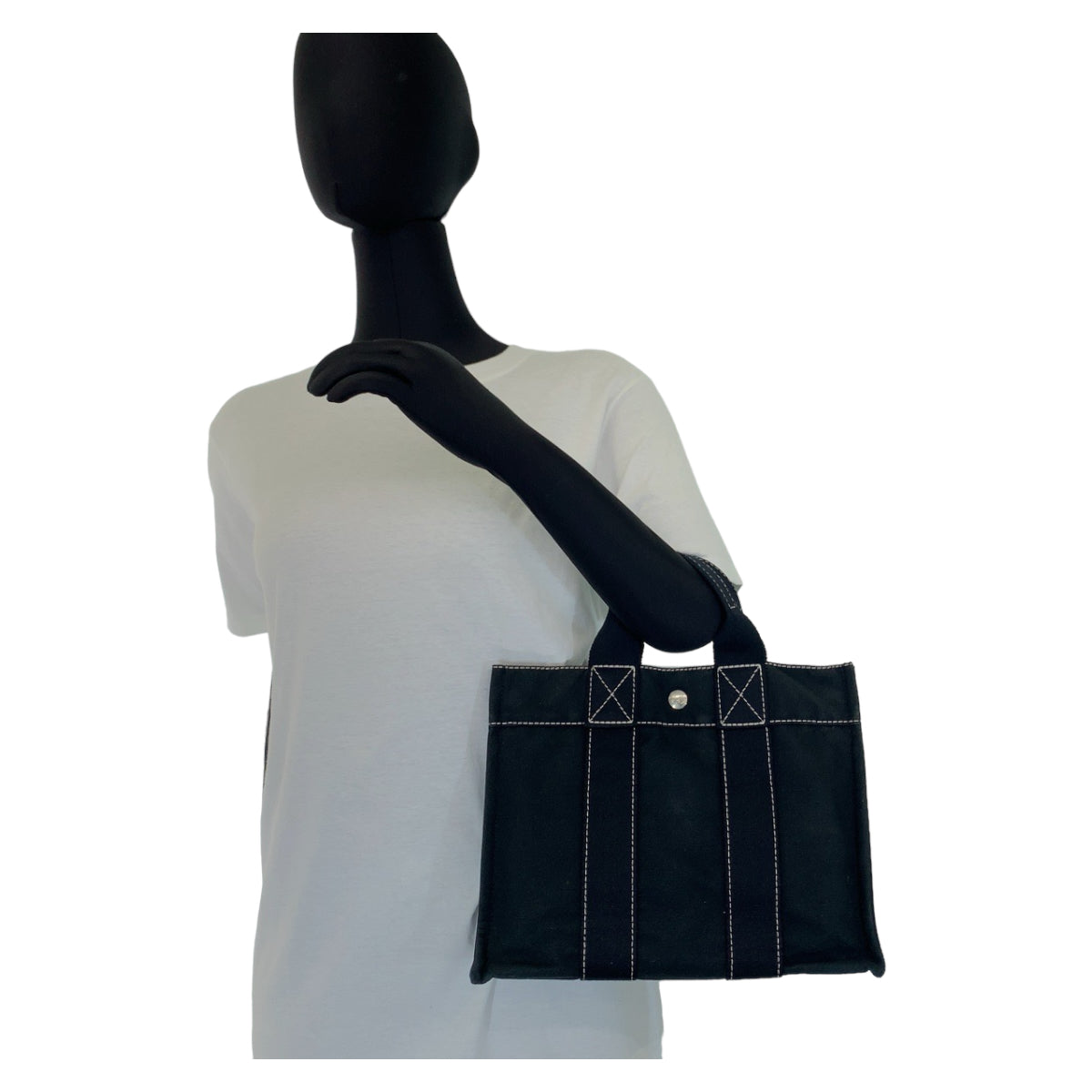HERMES エルメス ドーヴィル PM フールトゥ 男女兼用 ブラック 黒 シルバー金具 キャンバス ハンドバッグ トートバッグ  レディース