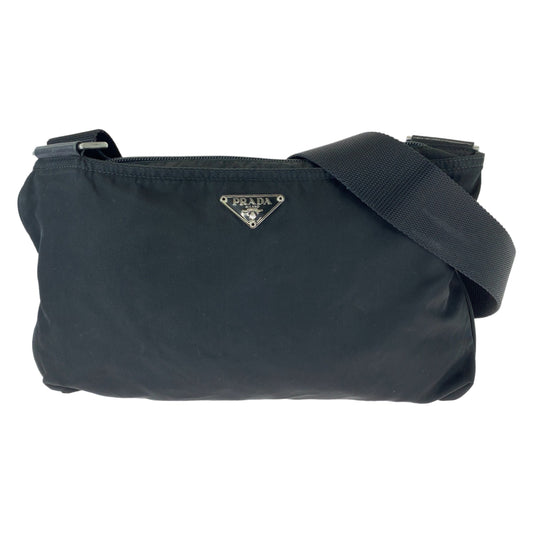 12487
PRADA プラダ テスート 三角ロゴプレート ブラック 黒 シルバー金具 ナイロン ショルダーバッグ 斜め掛け ポシェット  レディース