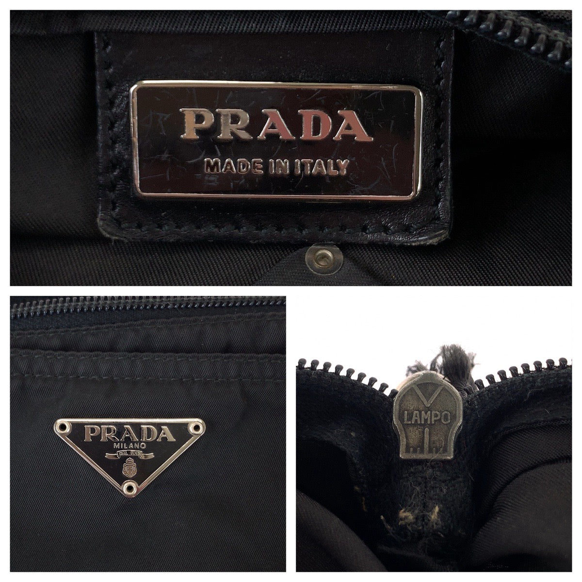 12487
PRADA プラダ テスート 三角ロゴプレート ブラック 黒 シルバー金具 ナイロン ショルダーバッグ 斜め掛け ポシェット  レディース
