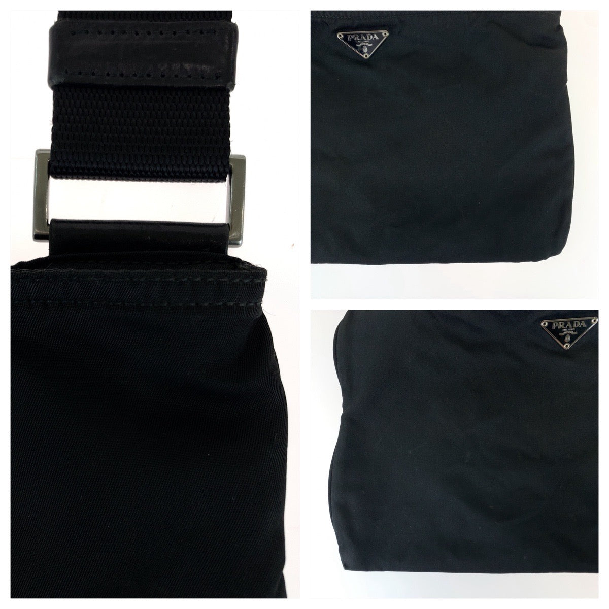 12487
PRADA プラダ テスート 三角ロゴプレート ブラック 黒 シルバー金具 ナイロン ショルダーバッグ 斜め掛け ポシェット  レディース