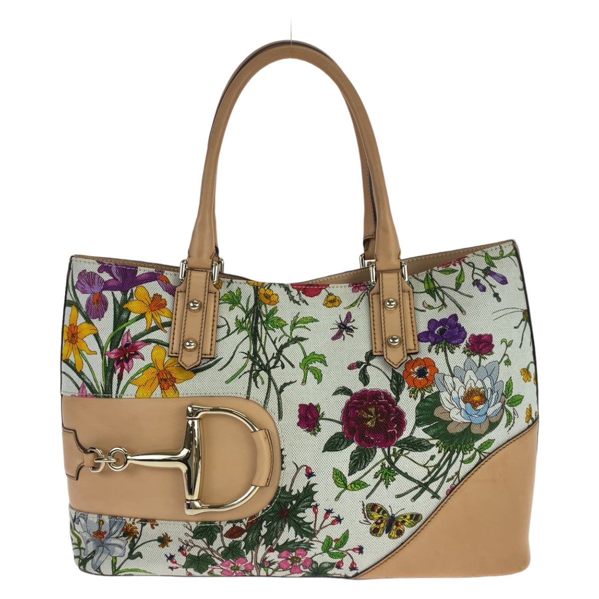 11024
GUCCI グッチ ホースビット フローラ ホワイト 白 ベージュ マルチカラー キャンバス / レザー 137385 ショルダーバッグ トートバッグ  レディース
