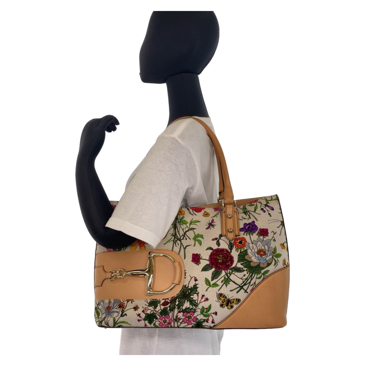 11024
GUCCI グッチ ホースビット フローラ ホワイト 白 ベージュ マルチカラー キャンバス / レザー 137385 ショルダーバッグ トートバッグ  レディース