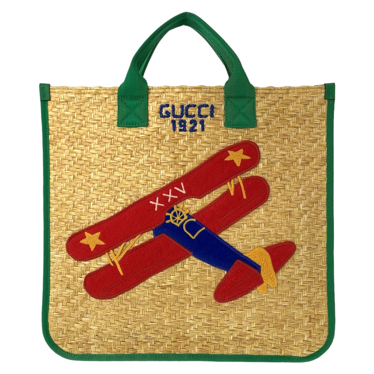 11025
GUCCI グッチ チルドレンズ グライダー ベージュ グリーン 緑 ストロー 605831 トートバッグ ハンドバッグ かごバッグ  レディース