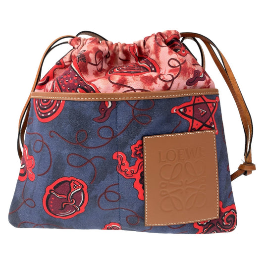 11027
LOEWE ロエベ パウラズ イビザ コレクション ブルー ピンク ブラウン キャンバス / レザー 巾着バッグ 斜め掛け ショルダーバッグ ポシェット 巾着バッグ  レディース