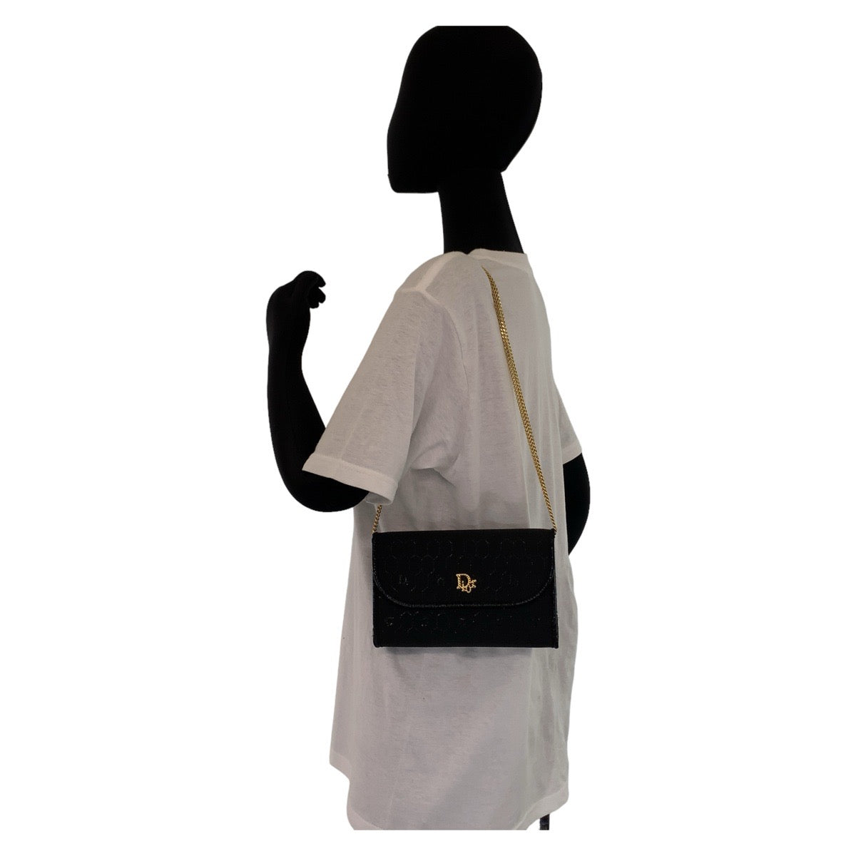 11031
Dior ディオール ヴィンテージ ハニカム柄 ブラック ゴールド金具 キャンバス ショルダーバッグ アクセサリーポーチ ポシェット  レディース