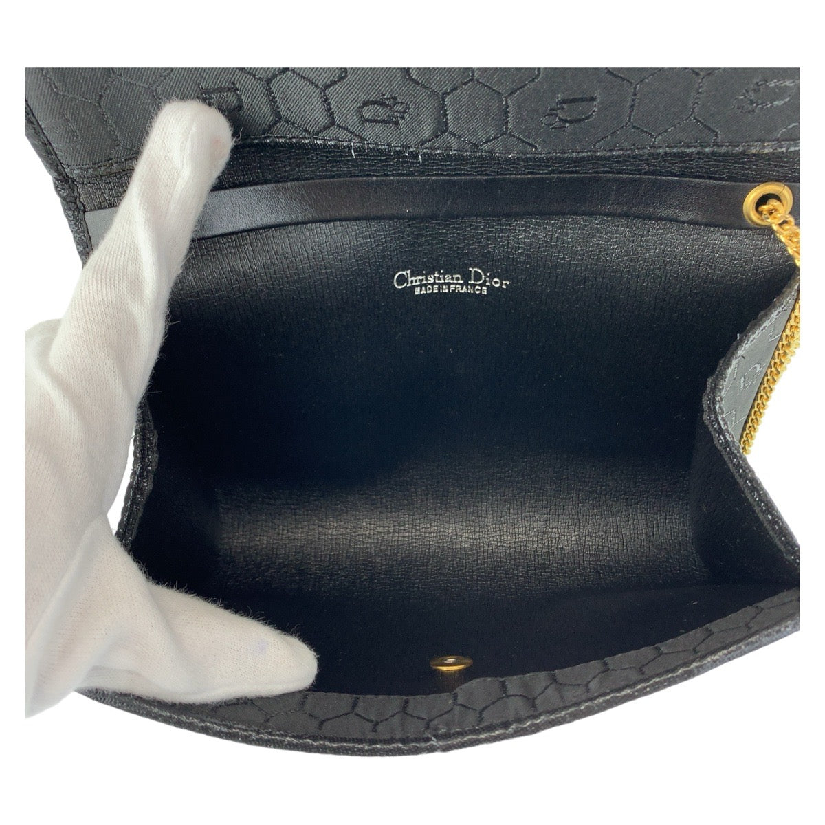 11031
Dior ディオール ヴィンテージ ハニカム柄 ブラック ゴールド金具 キャンバス ショルダーバッグ アクセサリーポーチ ポシェット  レディース