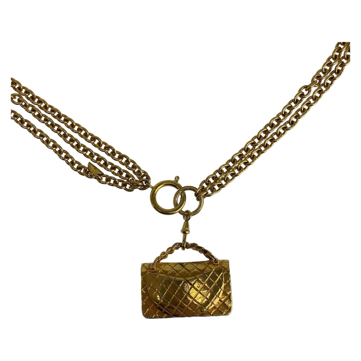 11604
 CHANEL Vintage Matelasse Gold Metal Matelasse Bag Necklace for Women