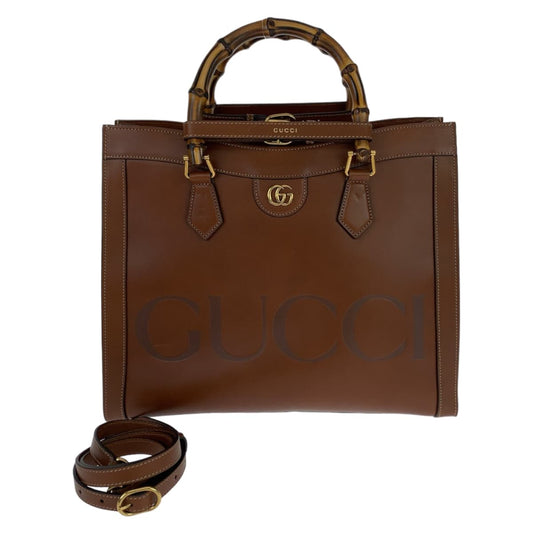 GUCCI グッチ バンブー ダイアナ ミディアム ブラウン 茶 ゴールド金具 レザー 2WAY ハンドバッグ 斜め掛け ショルダーバッグ  トートバッグ  レディース