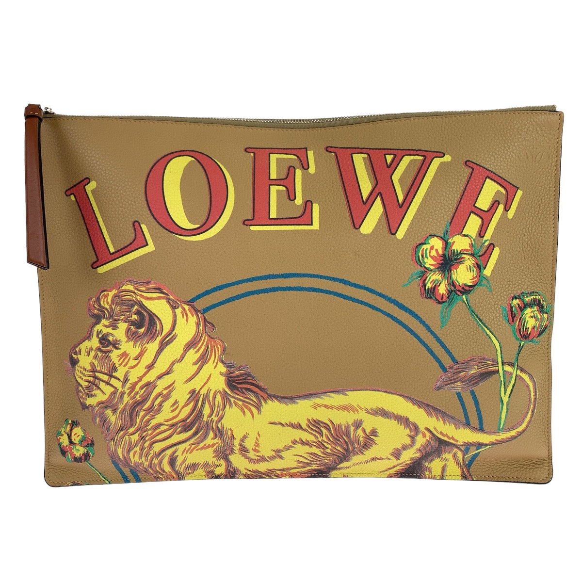 11034
LOEWE ロエベ アナグラム グランドライオン 男女兼用 ブラウン 茶 マルチカラー シルバー金具 レザー クラッチバッグ セカンドバッグ  レディース